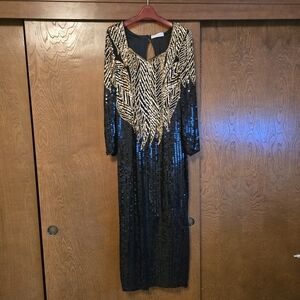 Glamorous Black and Gold Sequin Long Sleeve Dress